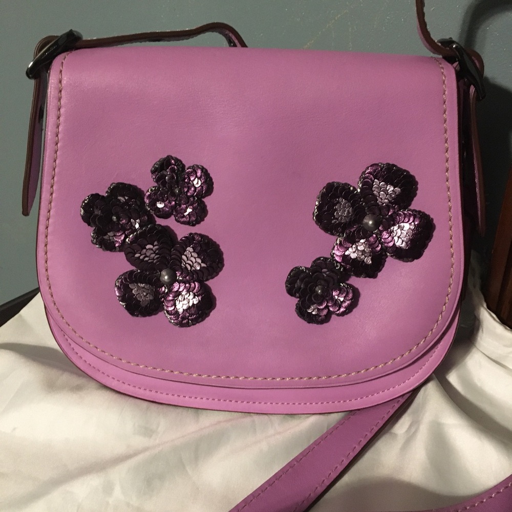 Coach Saddle 23 Crossbody Bag Wildflower Lilac Sequin Flower Appliqués
